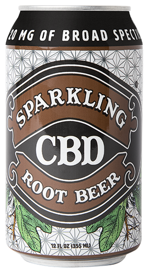 Single can of Sparkling CBD Root Beer with wintergreen plant illustrations