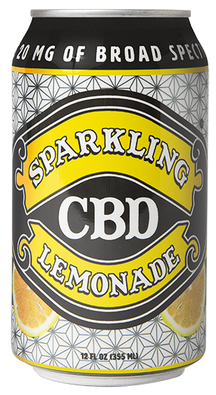 Single can of Sparkling CBD Lemonade with lemon illustrations