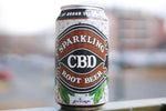 Can of Sparkling CBD Root Beer on outdoor ledge