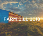 'Farm Bill 2018' centered on photo of crop field at sunset