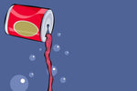 Animated red cola can pouring bubbling contents