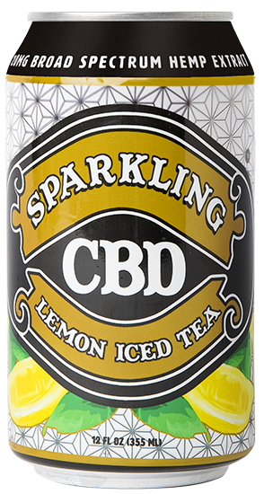 Single can of Sparkling CBD Lemon Iced Tea with lemon illustrations