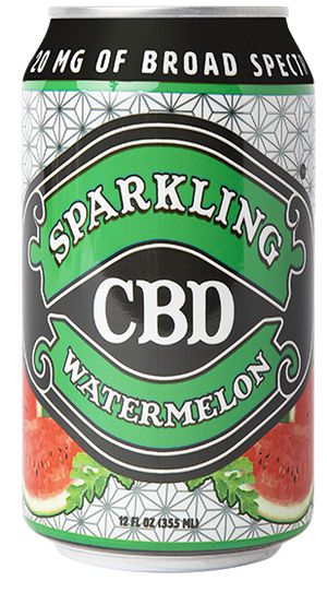 Sparkling CBD Watermelon Soda can with watermelon wedge illustrations