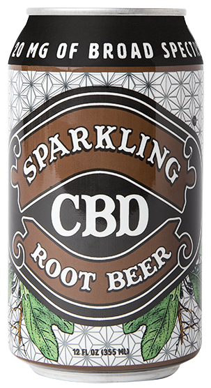 Sparkling CBD Root Beer can with wintergreen plant illustrations