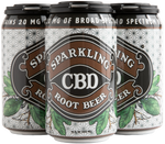 Four-pack of Sparkling CBD Root Beer cans with wintergreen plant illustrations
